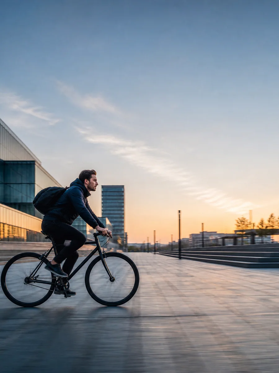 Action photo speech bubble placed in open sky while preserving the cyclist and forward motion path