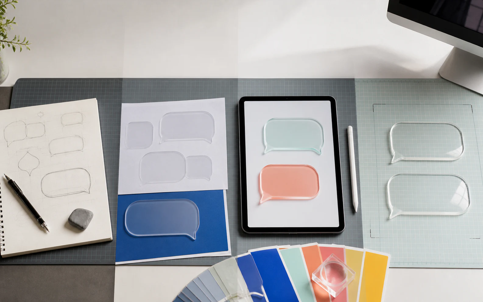 Speech bubble PNG production surface separating editable shape controls from transparent export