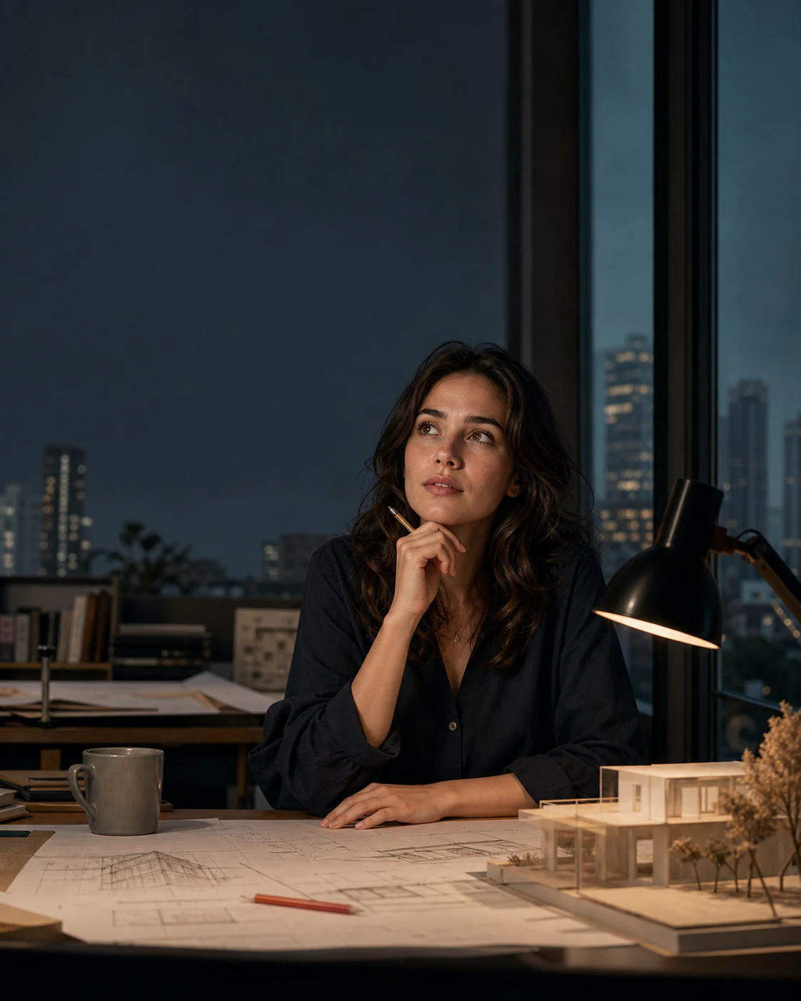 Transparent thought bubble PNG positioned as private narration in a night scene